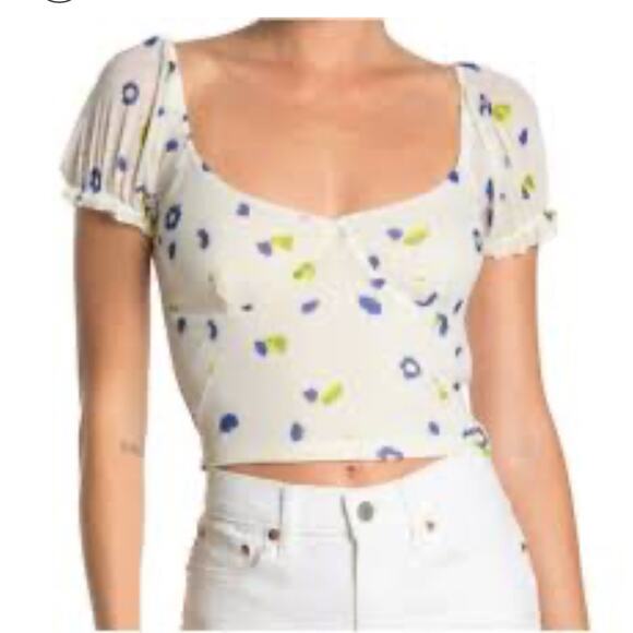 ABound Tops - Mesh Crop Top w/Floral Pattern